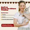 Actress Kaley Cuoco holding a small tan dog with headline 'Soft and Easy-to-Chew Treats' and note 'Perfect for puppies, seniors, and all dogs'