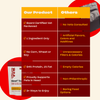 Comparison chart showing 'Our Product' vs 'Others' with categories: Flavor Enhancer, 1st Ingredient, MSG, Gluten, GMO, and Artificial Colors. Our Product lists 'WTF Beef Topper' with 'No Flavor Enhancer', 'Beef Broth, Wheat, Salt', 'No MSG', 'No Gluten', 'No GMO', and 'No Artificial Colors'. Others list 'No Value Commercial Flavor Enhancer', 'Artificial Flavor, Corn Syrup, Wheat, Salt', 'MSG', 'Gluten', 'GMO', and 'Artificial Colors'.